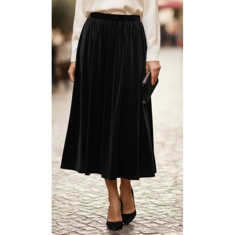 The Territory Ahead Velvet Midi Skirt Womens 8 Black Side Zip Pleated Goth Silk